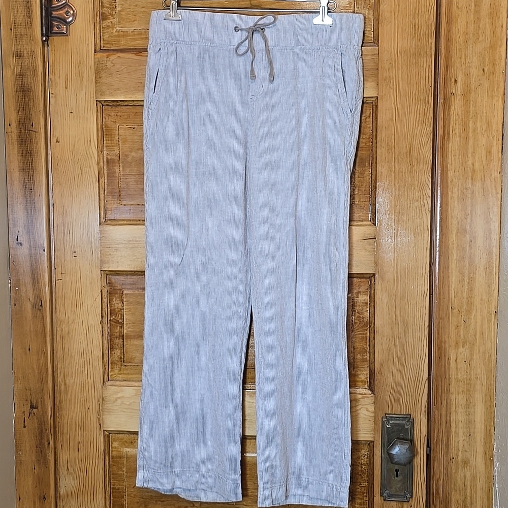 Soho Street NY and Co Tan Striped Coastal Linen-Blend Drawstring Pants L - Picture 3 of 4